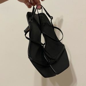 Strappy Black Kitten Heel Sandals
